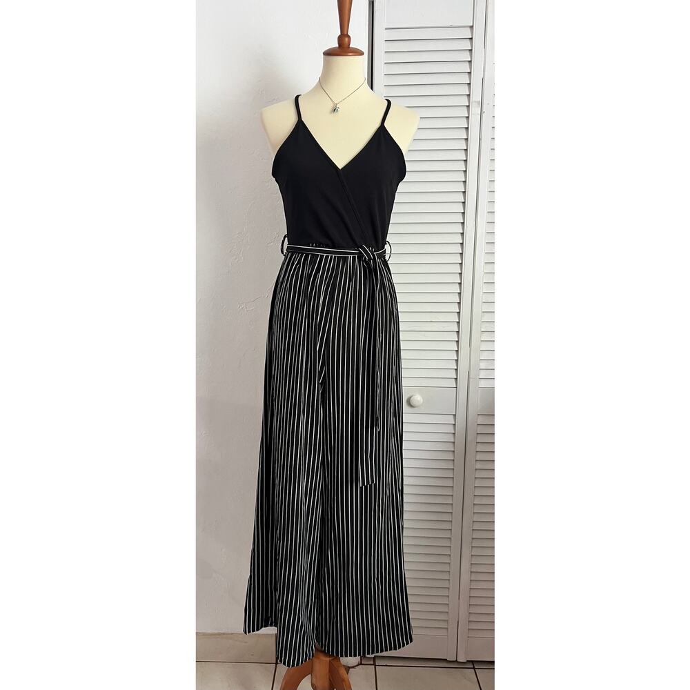 Striped Wide Leg Jumpsuit Black/White – Size S